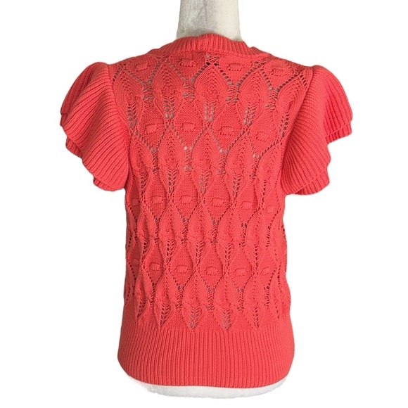 Marc New York Coral Pointelle Knit Ruffle Sleeve Button Cardigan in Cayenne M - Picture 5 of 10